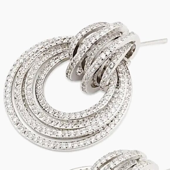 NEW~ Anthropologie Shashi Roux Silver & Cubic Zirconia Door Knocker Earrings - Picture 6 of 15